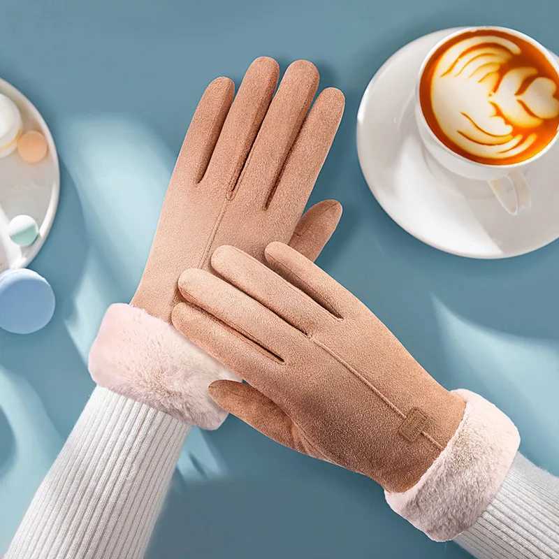 Womens Gs autumn winter fashion thick anti cold warm gloves full finger gloves outdoor womens Gs touch screen W241026