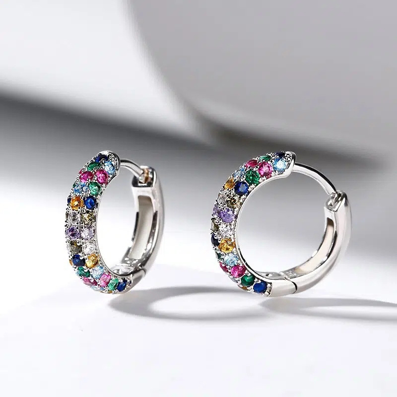 925 sterling silver colored zircon earrings women hip hop street diamond crystal earrings hollow design 18K diamond Stud earrings luxury jewelry