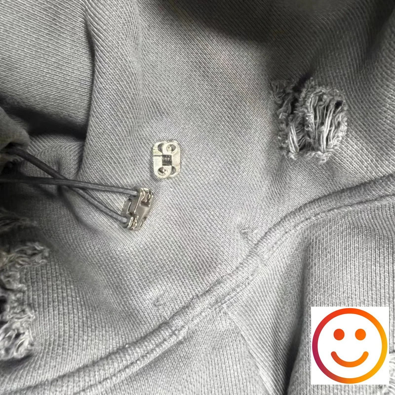 Wash Cut Hole Damaged THUG CLUB Hoodie Leather Embroidery Patch Label Sweatshirts Men Women High Quality Terry Pullovers Loose 241025
