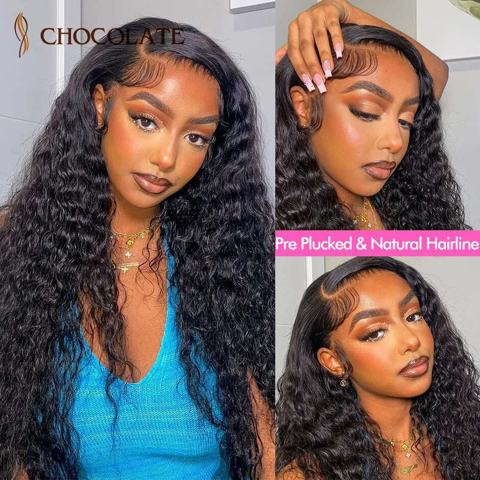 Water 13X4 HD Frontal Curly Human Hair Wigs For Black Women Brazilian 4X4 Deep Wave Lace Closure Wig