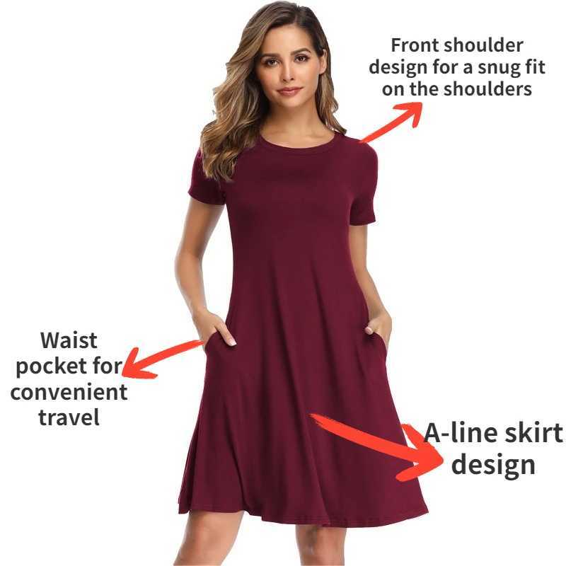 Womens autumn long sleeved round neck flat neck T-shirt dress solid color pleated swing casual loose zipper streetwear with pocket W241026