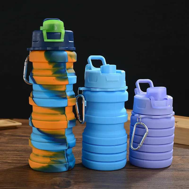 Foldable Water Bottlapsible Cup Portable Leak-Proof Silicone Sports Travel Outdoor Bottle with Lid for Running Z260202