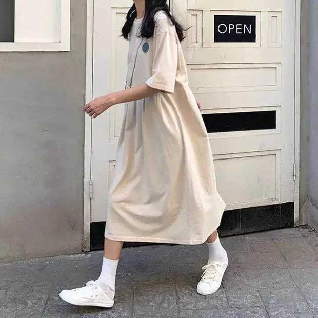Pregnant womens dress short sleeved summer 2024 mid length knee T-shirt loose fit suitable for pregnant womens dress summer dress W241026