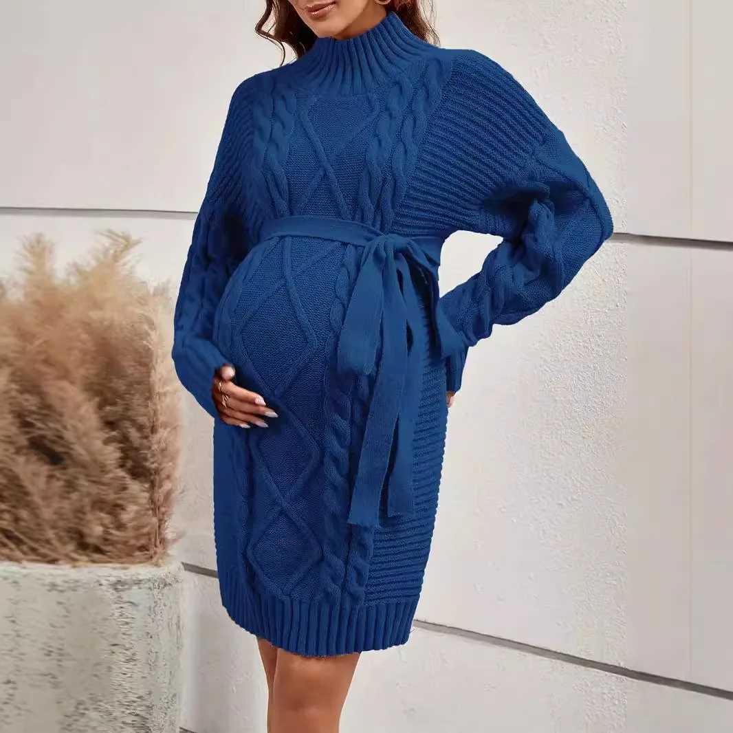 American fashion knitted maternity sweater autumn thick warm loose straight tie ultra-thin waist maternity clothing W241026
