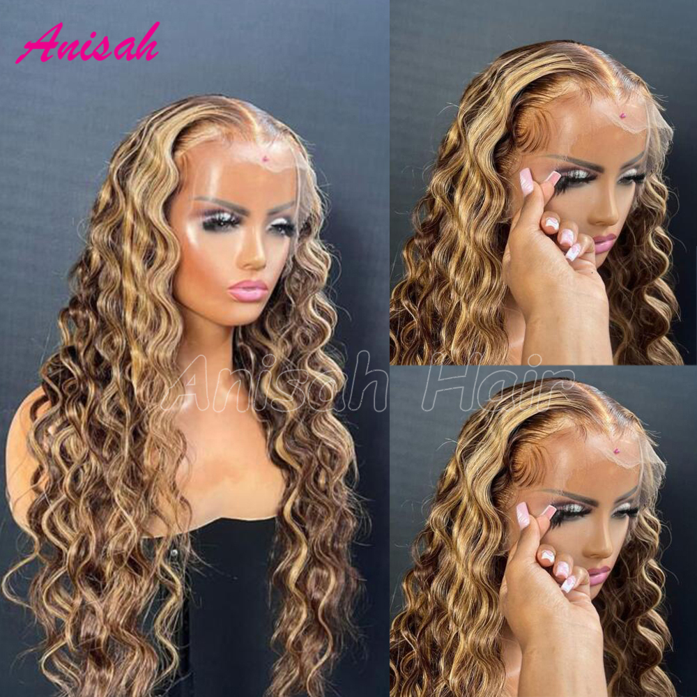Brazilian Remy Deep Front Water Wave Frontal Human Hair Wigs For Women Wet and Wavy 4x4 Lace Closure Wig