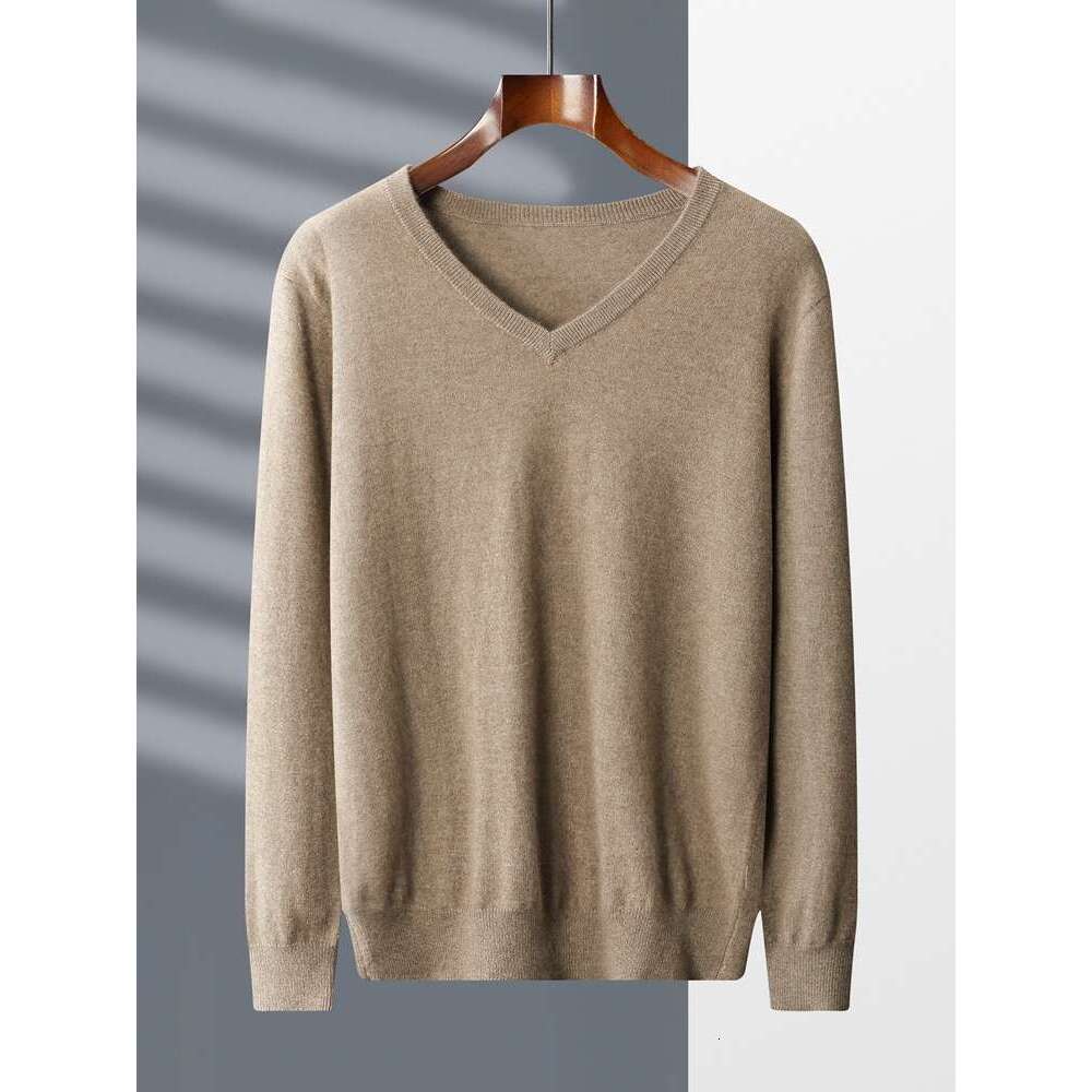 New Fashion Spring And Autumn Sweater For Men 100% Cashmere V-Neck Long Sleeve Pullover Casual Plus Size Tops Warm Knit Shirt