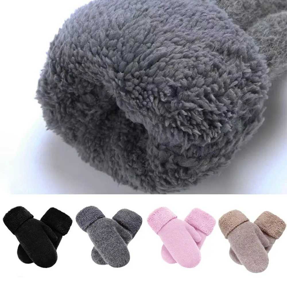 Solid color womens wool cashmere knitted warm cotton womens winter with velvet thick double-layer plush full finger drive Gs W241026