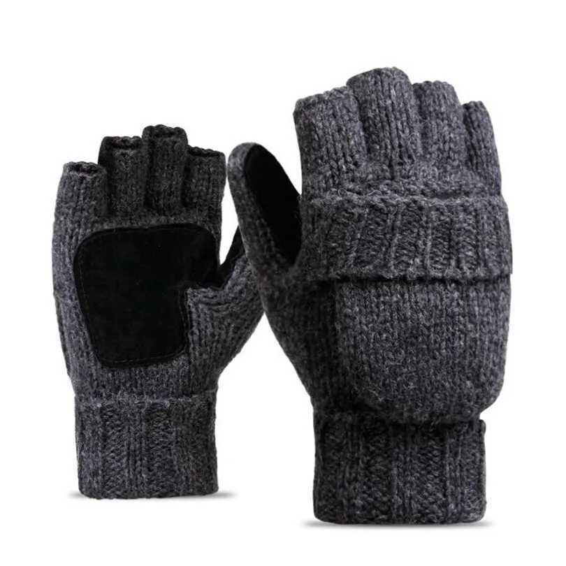 Neutral Plus Thick Mens Finger Gs Mens Wool Winter Warm Exposed Finger Gloves Knitted Warm Flip Half Finger Gs W241026