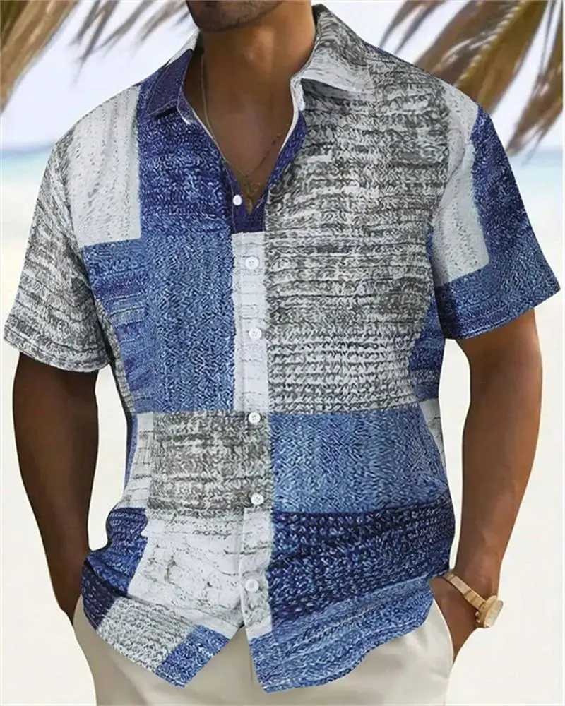 2024 Mens Color Block 3D Printed Button Collar Short Slip Shirt Large Size 5XL High Quality Haian Beach Top W241026