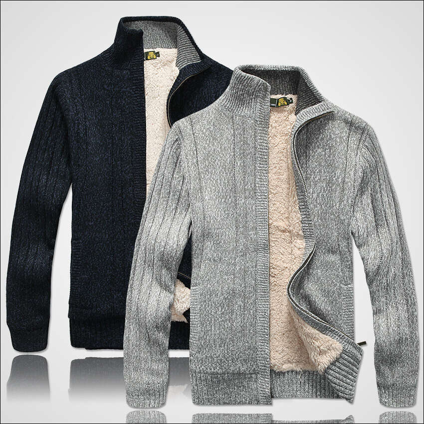 Men's Winter Male Clothes Thick Fleece Casual Cardigan Knitted Sweater For Men Coat Warm 2021