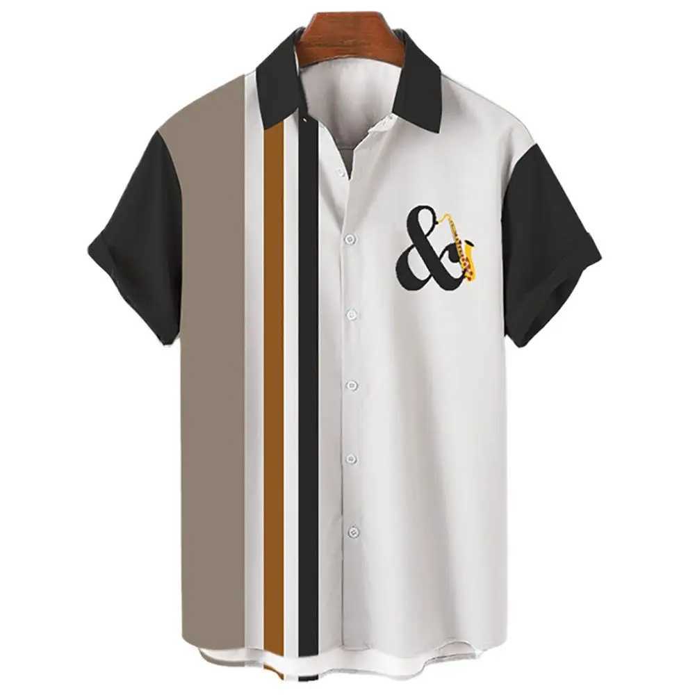 Mens Hawaiian Shirts For Men Casual Musical Instruments 3D Printed Shirts Loose Short-sleeve Beach Blouses Tops Mens Shirts W250627