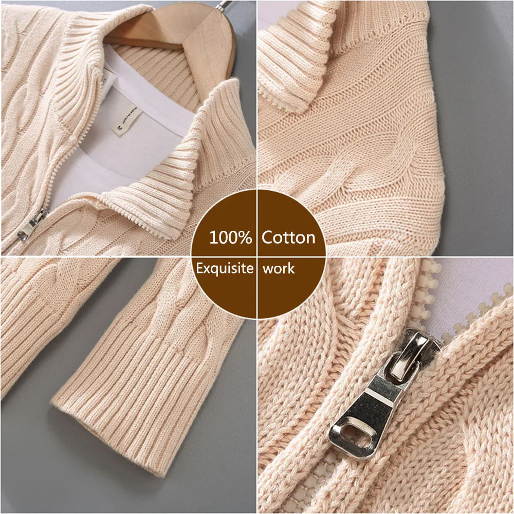 100% pure cotton sweater mens high-quality autumn cable knit Christmas sweater with zipper turtle neck zipper zipper 241024