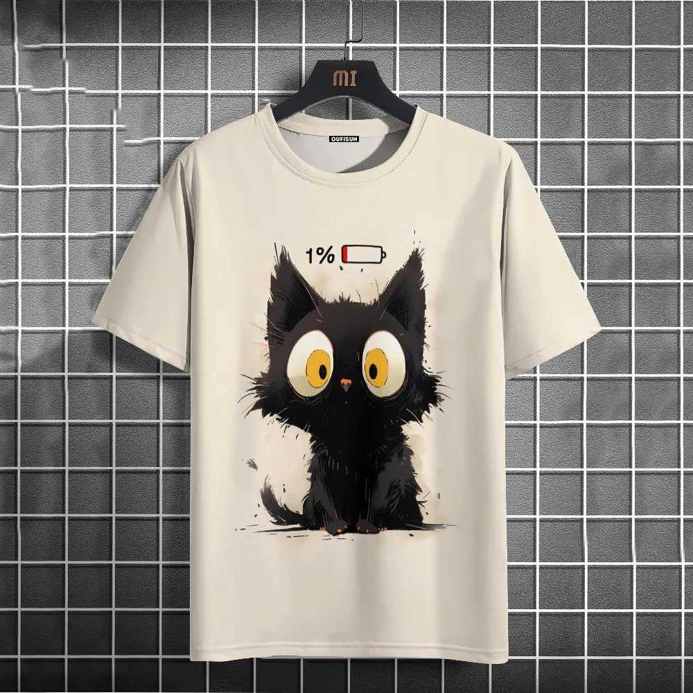 Mens casual T-shirt funny animal black cat short Slve T-shirt summer oversized T-shirt hip-hop sportswear mens clothing top W241026