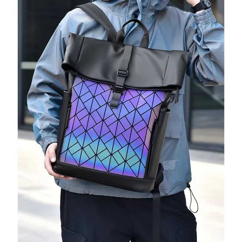 Large Capacity Backpack Reflective Diamd lattice Bag Waterproof PU leather Travel Backpack Locomotive travel New in MotorcycleXJ241026