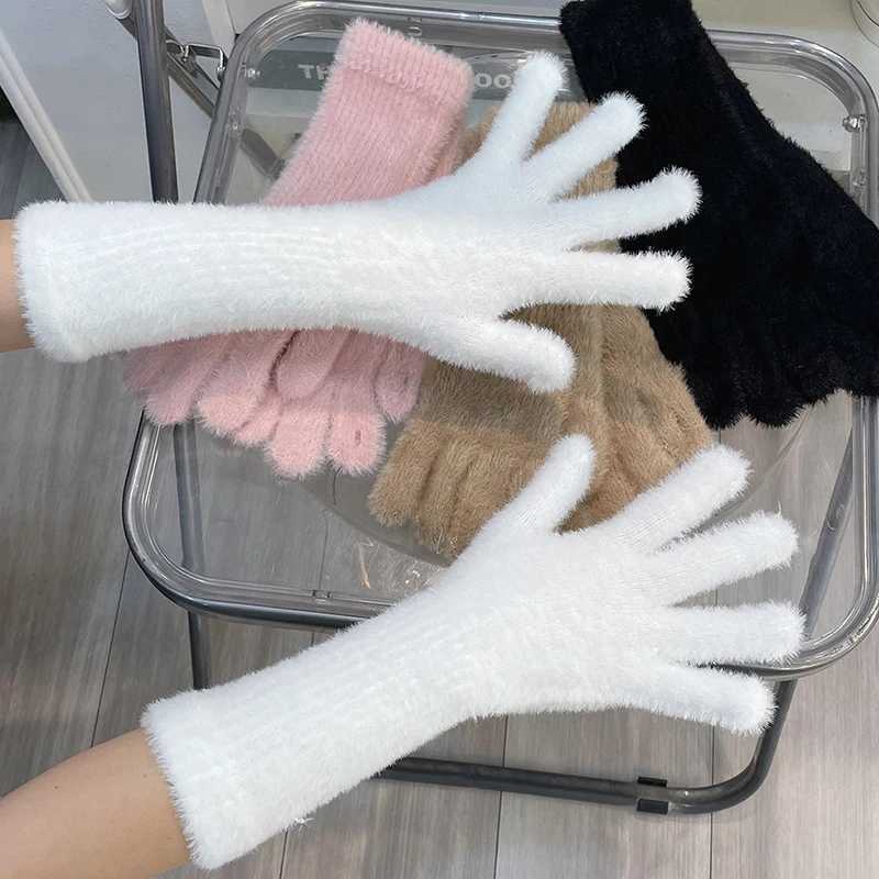 Womens Plus Cashmere Touchscreen Gs Winter Warmth Gs Elastic Soft Full Finger Gloves Plush Artificial Fur Knitted Gs W241026