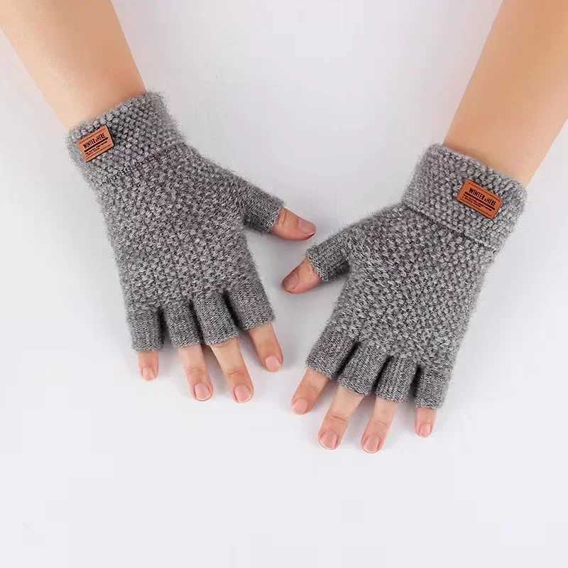 Mens Winter Finger Gs Half Finger Open Fleece Warmth Label Thick Elastic Outdoor Driving Gs W241026