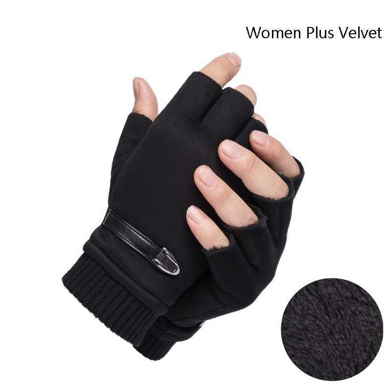 Womens winter warm velvet thick and thin outdoor sports climbing bike suitable for half finger tactical Gs suede leather W241026