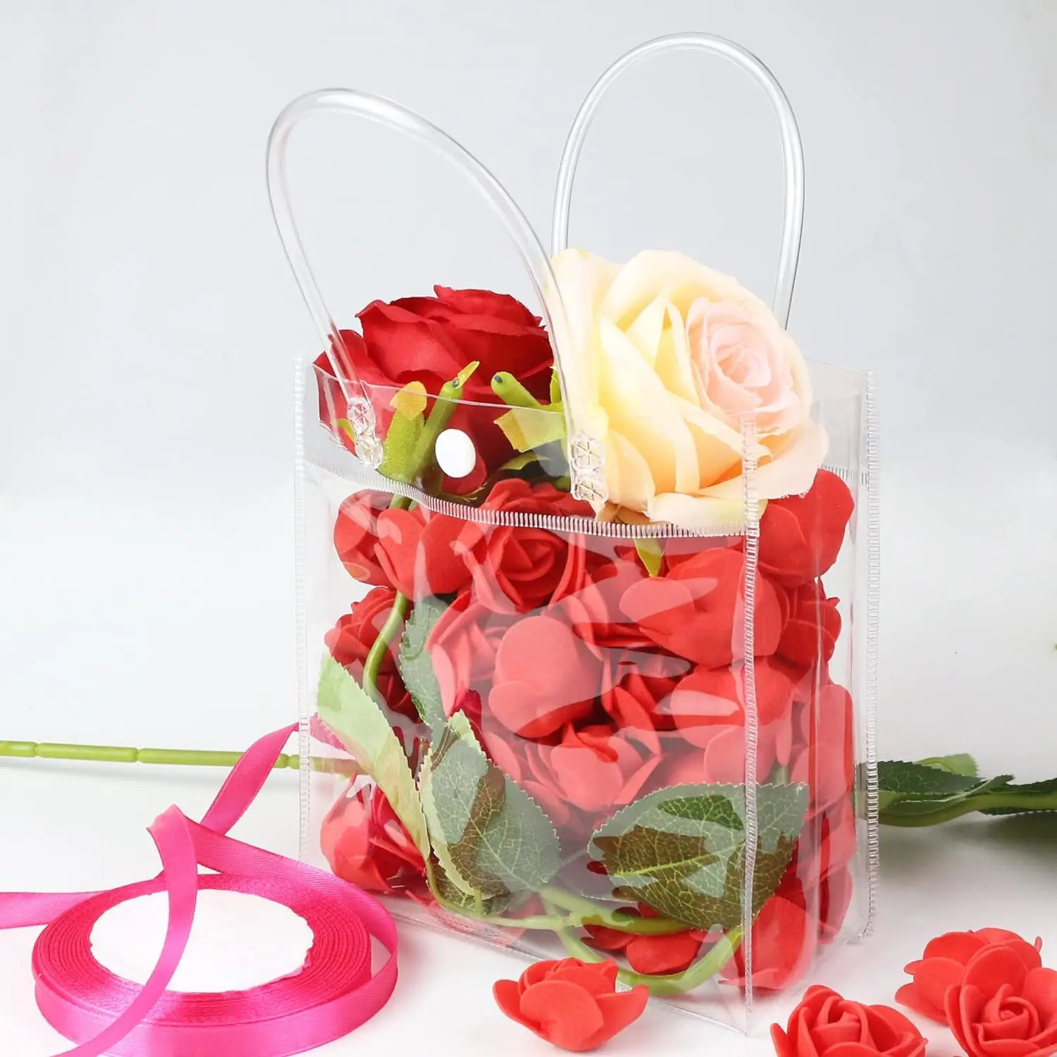 40pcs Reusable PVC Tote Bag 7.87X5.9in Christmas Halloween Birthday Candy Petal Gift Bag PVC Jelly Tote Bag Business Supplies 241025