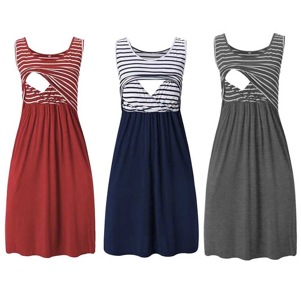 Womens Pregnant Women Fashion Stripe Tuning Breastfeeding Summer Pregnant Women Comfortable Dress Comfortable Loose Womens Care Top Dress W241026