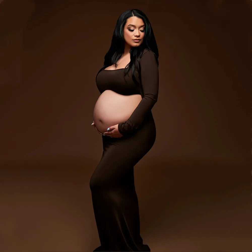 Square collar long sleeved pregnant woman photo shoot dress backless pregnant woman photography set W241026