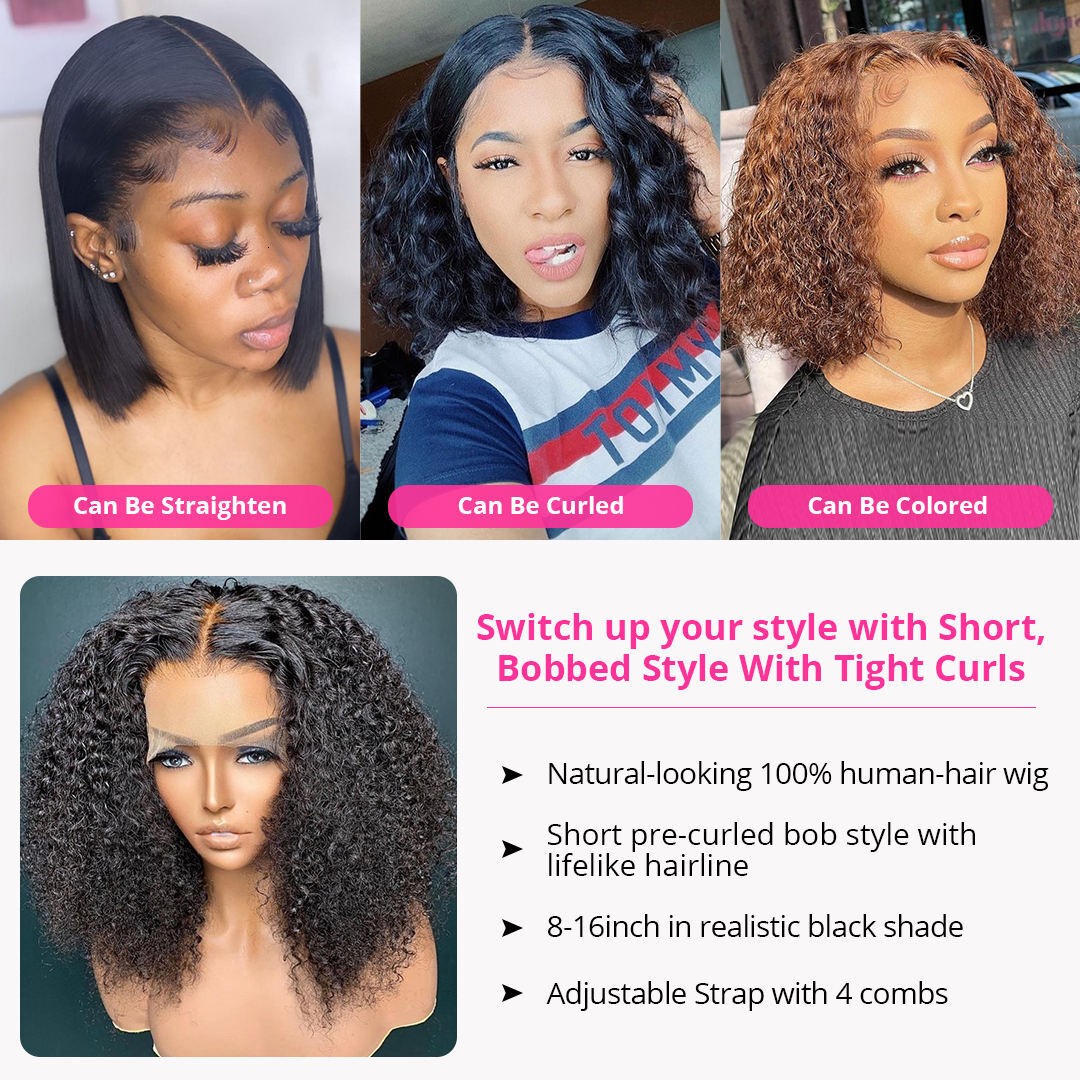 13x4 Curly Wet And Wavy Deep Wave Wig 200% Density Lace Front Human Hair For Women 4x4 Closure Short Bob Wigs