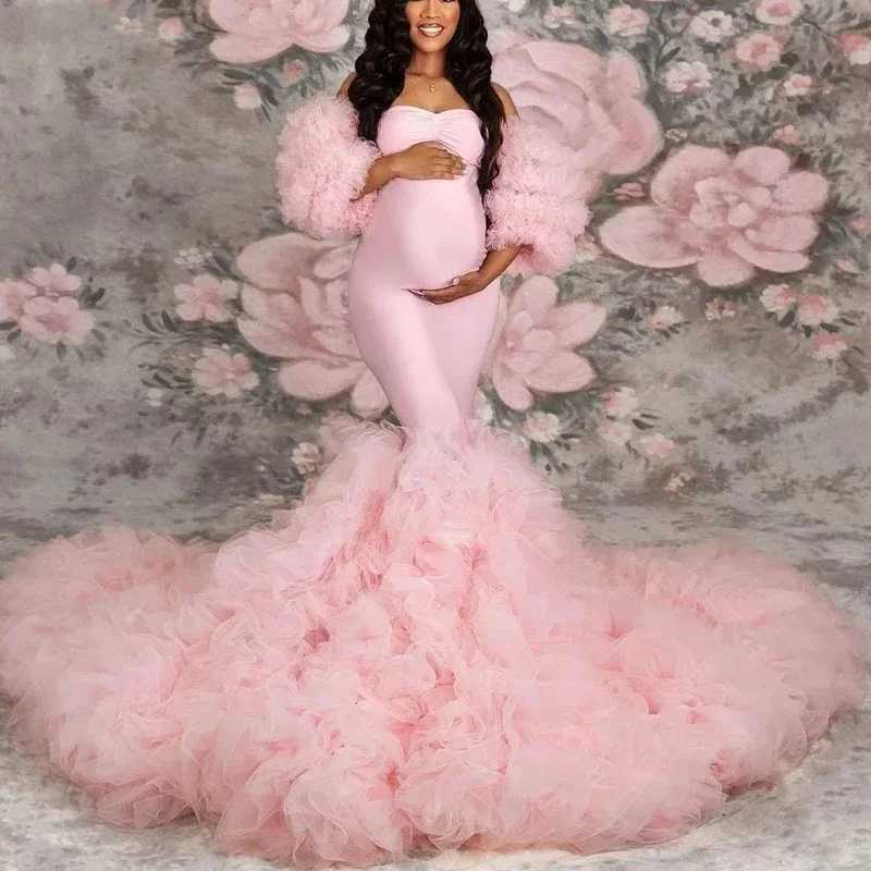 Pink Mermaid Elastic Maternity Dress Photoshoot Photography Dress Baby Shower W2410626 4