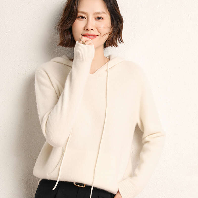 Aliselect High Quality 100% Cashmere Hoodies Insert Pocket Thick Sweater Women's Pullover Loose Warm Comfort Tops Clothing