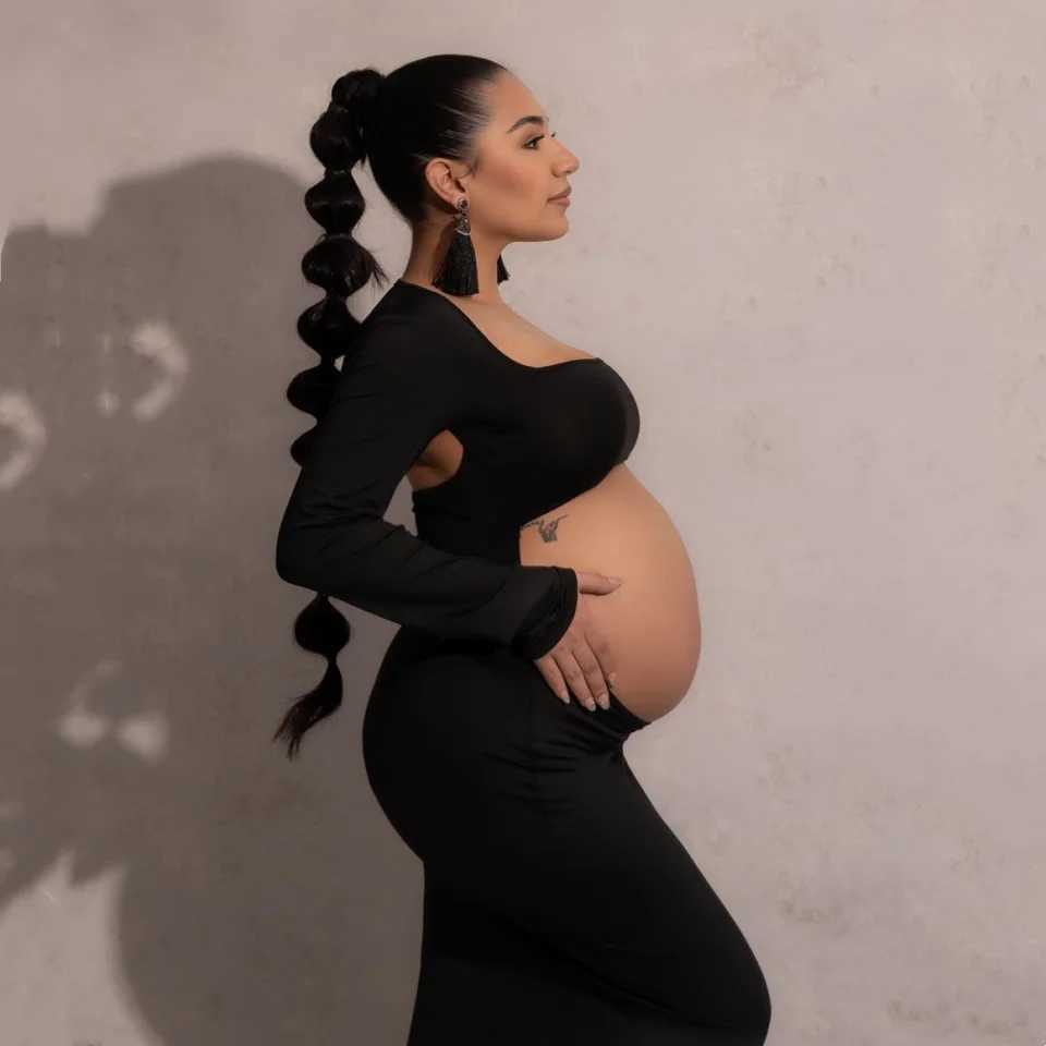 Square collar long sleeved pregnant woman photo shoot dress backless pregnant woman photography set W241026