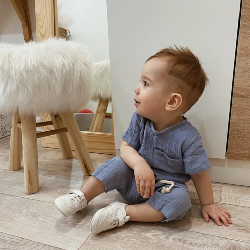 2024 Summer Toddler Baby Clothes Short Sleeve Elastic Shorts Breathable Cotton Suit For 024M Infant Boy Girl Solid Outfits 241025