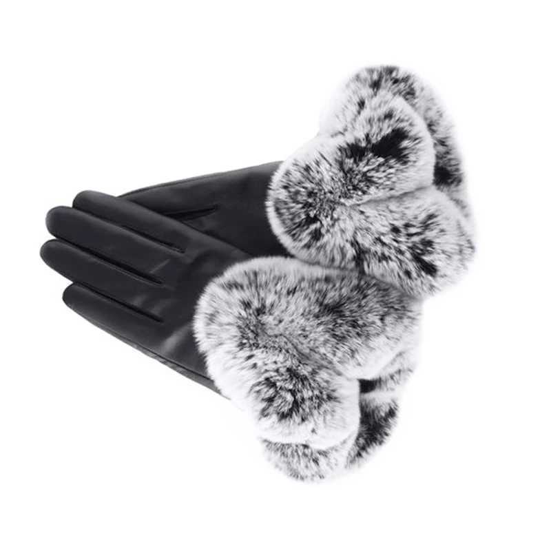 Womens large V-shell touch screen warm plush leather Gs winter bicycle fashion black PU leather Gs W241026