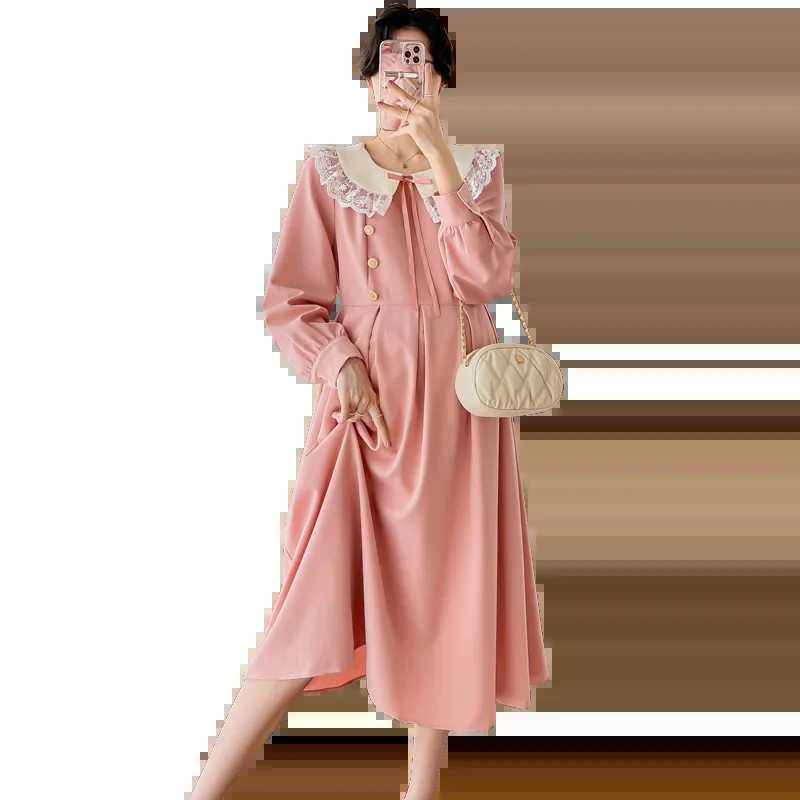 Sweet Maternity Dresses 2024 Spring New Fashion Cute Lave O Neck A Line Ultra Thin Maternity Clothing W241026