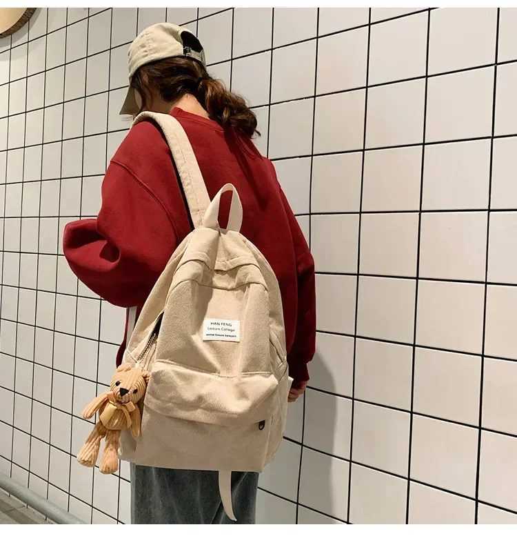 Fashion Retro Simple Backpacks Rucksack Large Capacity Corduroy Women High School College Students Book Bags for WomenXJ241026