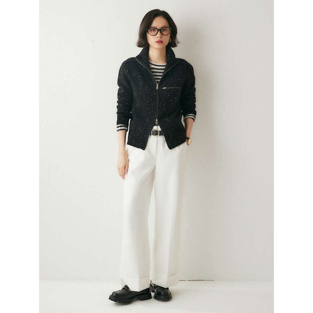 New Chic Women 100% Zipper Cardigan Turtleneck Long Sleeve Sweater Coat Autumn Winter Thick Cashmere Knitwear