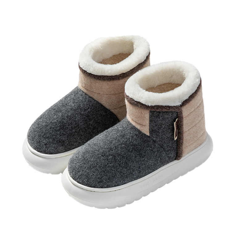 Women's Thick Cotton Boots: Anti-Slip, Plush, Warm, Indoor, Autumn Winter 2024 704b