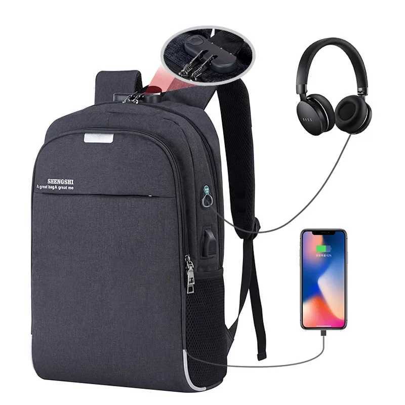 Mens Business Backpack Laptop Bag with USB Charging Port Combinati Lock Anti-theft Design Travel Bag Student SchoolbagXJ241026