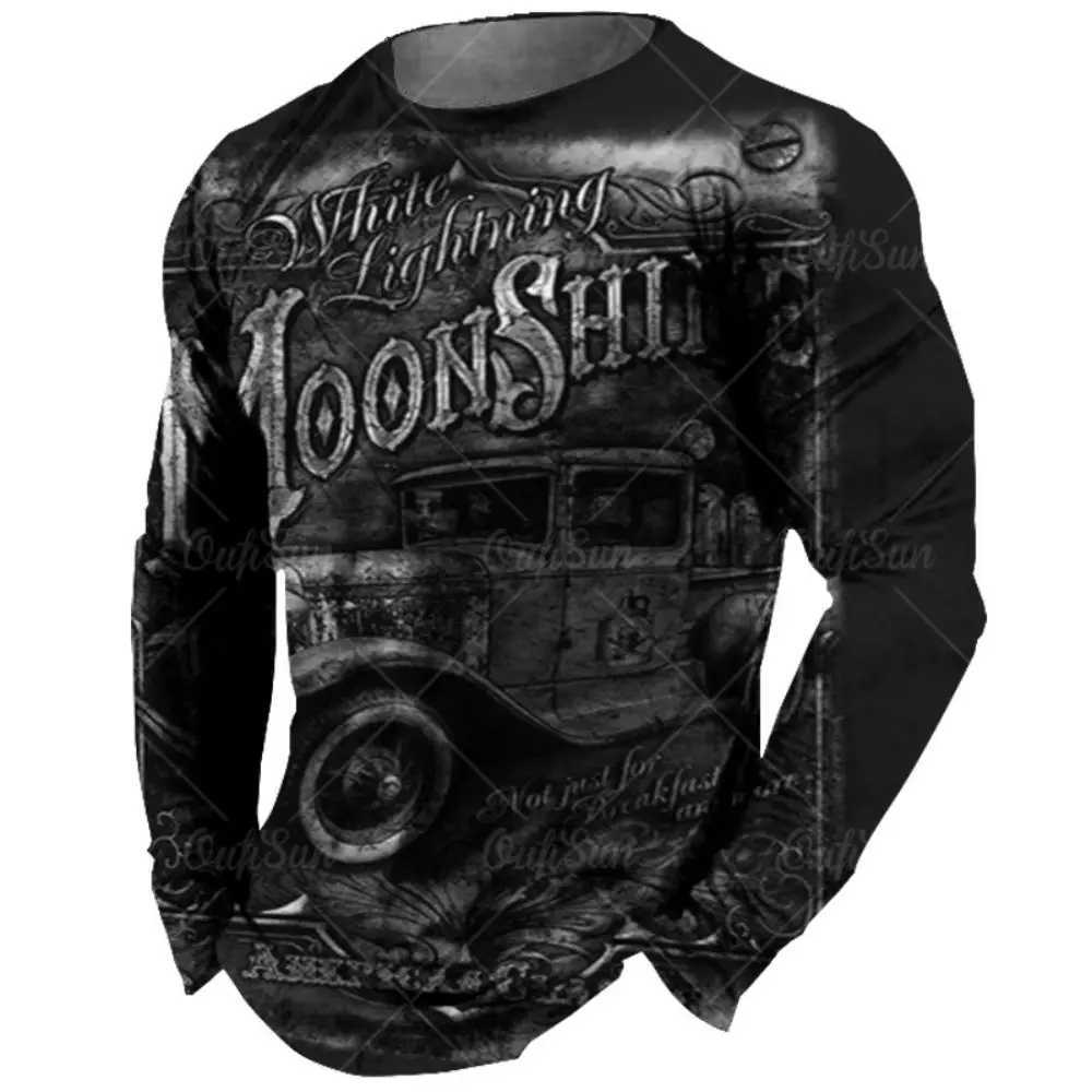 Retro Mens Long Sleve T-shirt 3D Retro Motorcycle Oversized T-shirt Sports Shirt Bicycle Racing Top Mens Clothing W241026