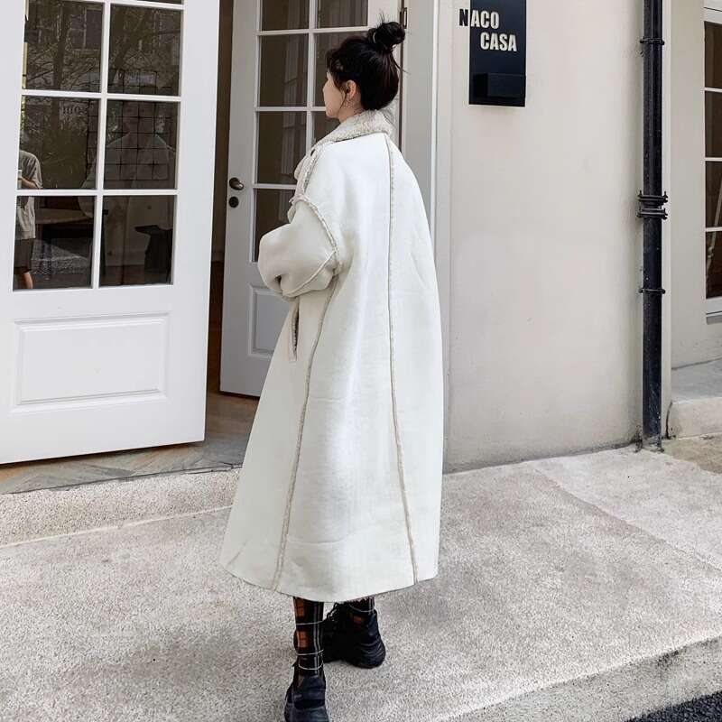 White Integrated Lamb Fur For Women's 2023 Winter New High-End Sense Standing Collar Thickened Woolen Coat