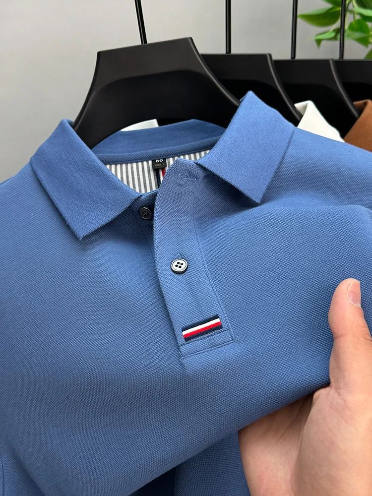 High Quality Polo Shirt Cotton Mens Embroidery Business Casual Autumn Long Sleeve Tshirt Fashion Lapel 241025