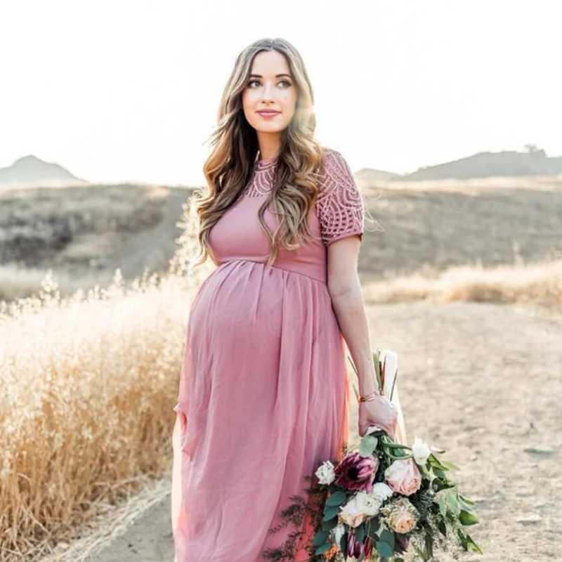 Pregnant dresses pregnancy photography props dusty pink chiffon elegant maternity clothing lace W241026