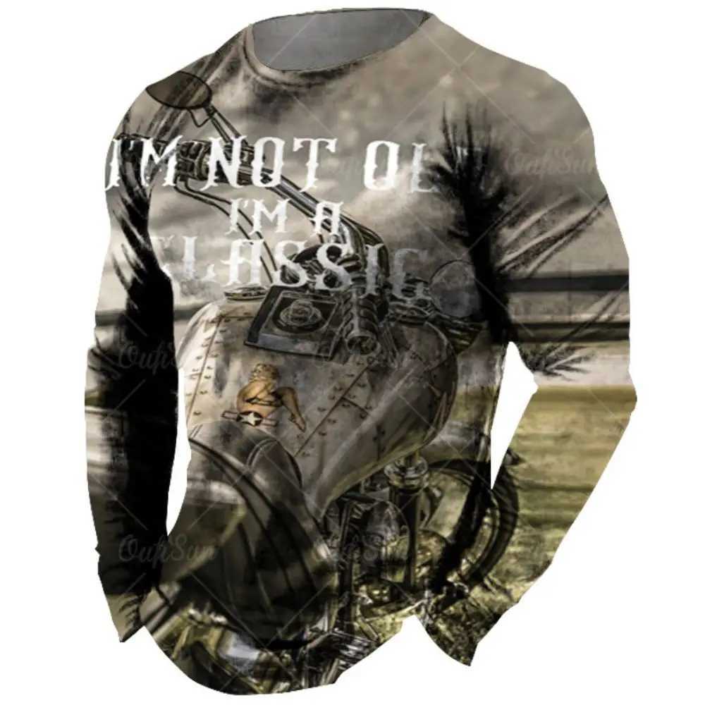 Retro Mens Long Sleve T-shirt 3D Retro Motorcycle Oversized T-shirt Sports Shirt Bicycle Racing Top Mens Clothing W241026