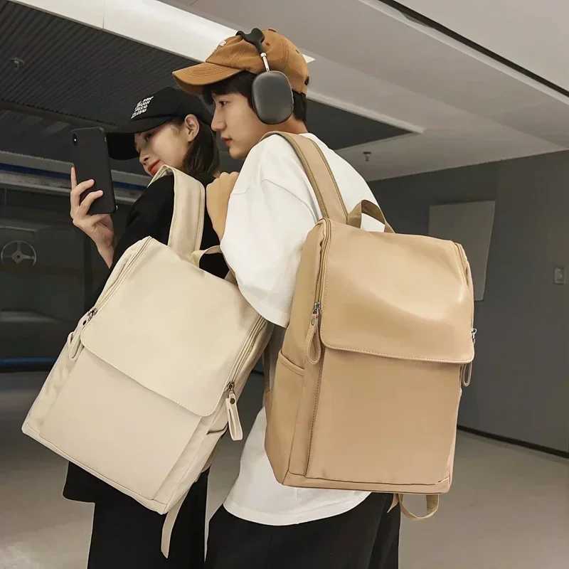 Korean Version Couple Flip Backpack Quality PU Leather Women Large Capacity Backpack Men Laptop College Backpack Travel Book BagXJ241026