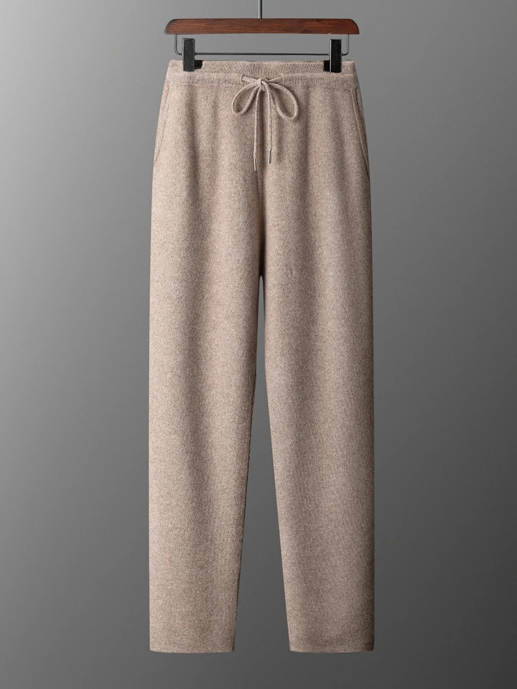 Mens Cashmere Pants Autumn Winter Pencil 100% Merino Wool Knit Trousers Thick Soft Warm Basic Smart Casual 241025
