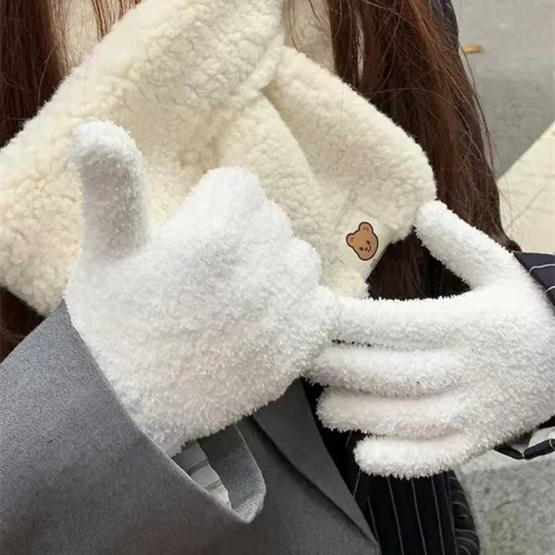 2022 Wool Winter Gs Keep Women Thick Plush Fur Full Finger Gloves Soft and Elastic Casual Solid Bicycle Gs W241026