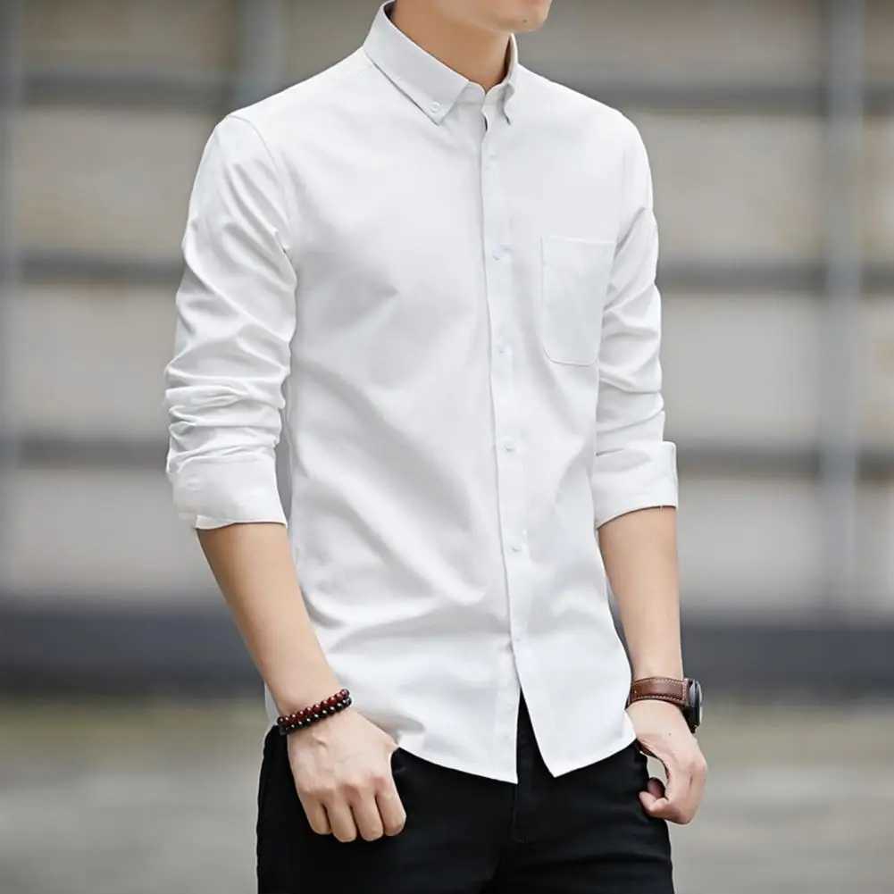 New mens long slip casual Oxford cloth shirt for weight loss smooth silhouette Korean style shirt W241026