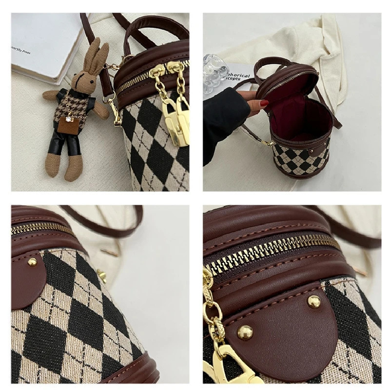 Womens Fashion Zipper Womens Small Handbag Womens Leather Bucket Shoulder Bag Trend Pendant 241025