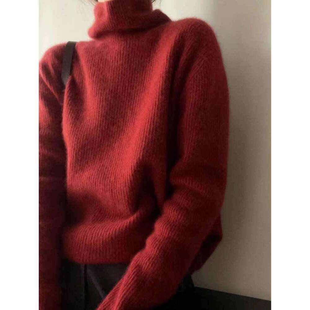 Thick Turtleneck 100% Cashmere Knitwear Women's Autumn And Winter Loose Pile Neck Sweater Pure Wool Base Top