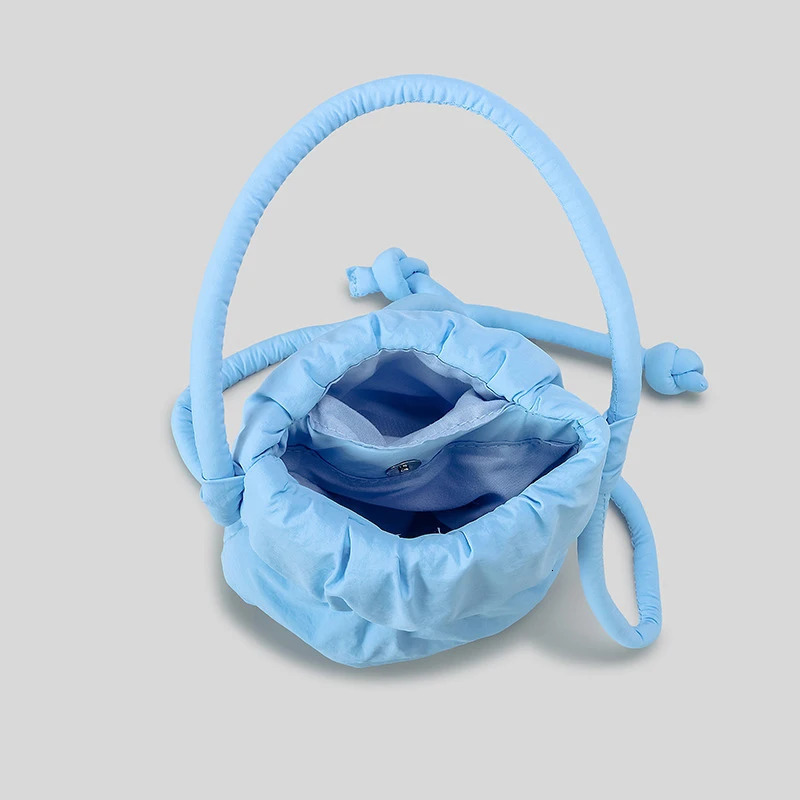Fashionable Ruched Small Inflatable Bucket Bag Pad Womens Shoulder Bag Casual Nylon Cross Bag Cute Small Phone Wallet 241025