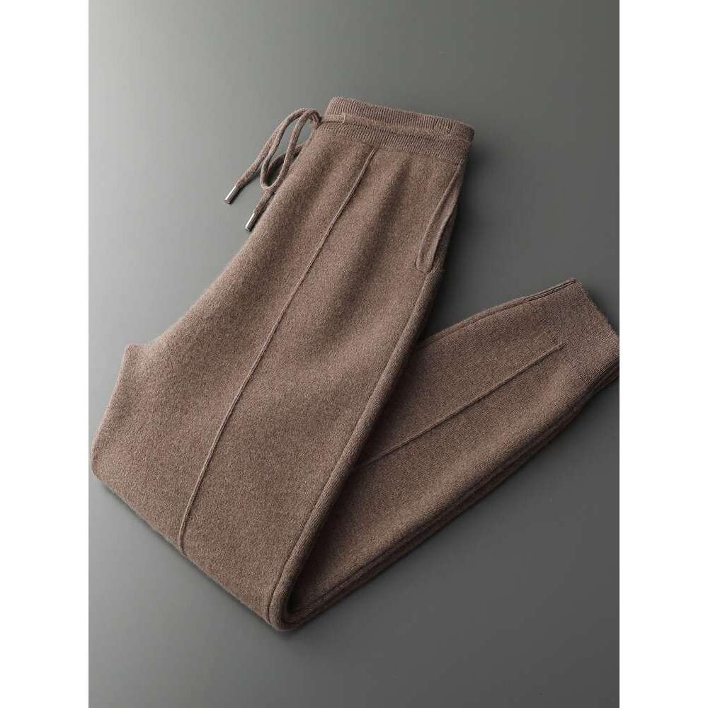 Men's Cashmere Autumn Winter Thick Smart Casual Pencil Soft Warm Sport Trousers 100% Merino Wool Fashion Knit Pants