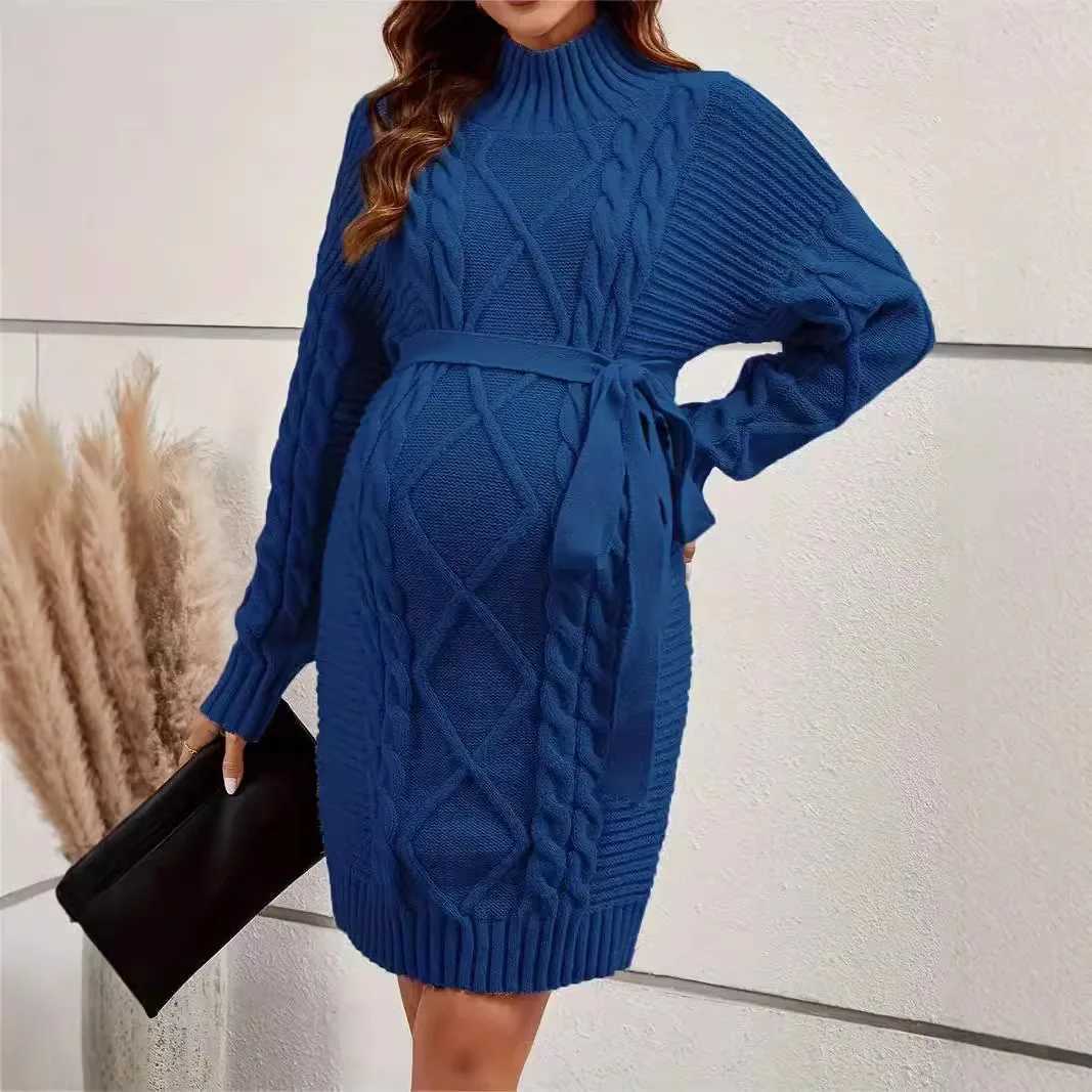 American fashion knitted maternity sweater autumn thick warm loose straight tie ultra-thin waist maternity clothing W241026