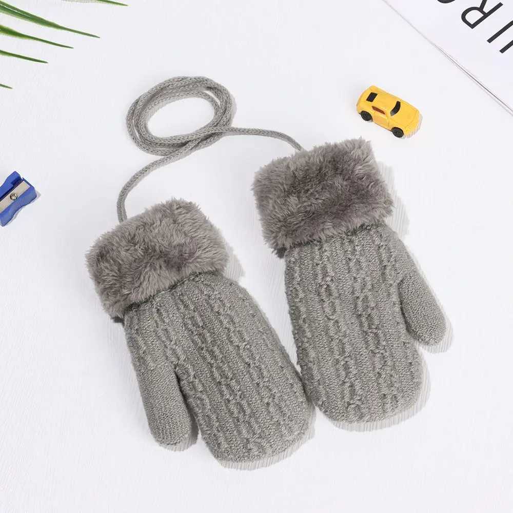 1-4Y Baby Boys and Girls Winter Knitted Gs Warm Rope Full Finger Thick Gloves Gs Children Preschool Children School W241026